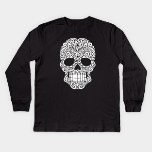 White Swirling Sugar Skull Kids Long Sleeve T-Shirt